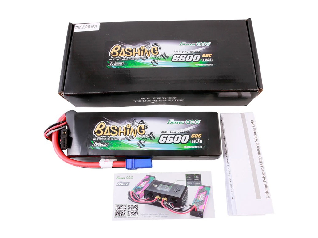 Gens Ace Li-Po Car G-Tech 3S 11.1V 6500mAh 60C Bashing with EC5 GTC3S6500-60E5