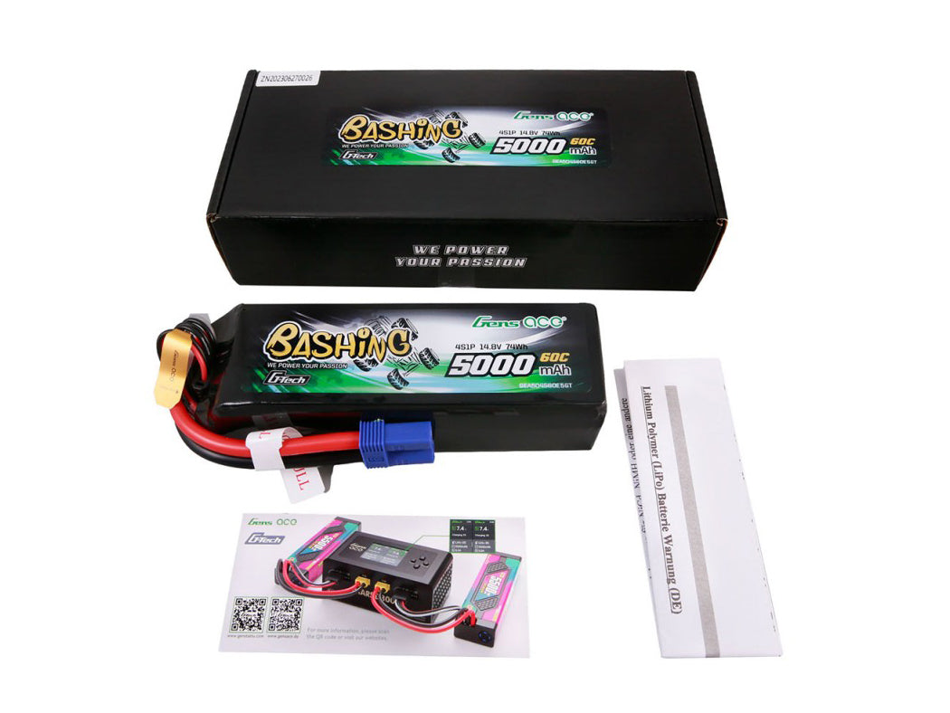 Gens Ace Li-Po Car G-Tech 4S 14.8V 5000mAh 60C Bashing with EC5 GTC4S5000-60E5