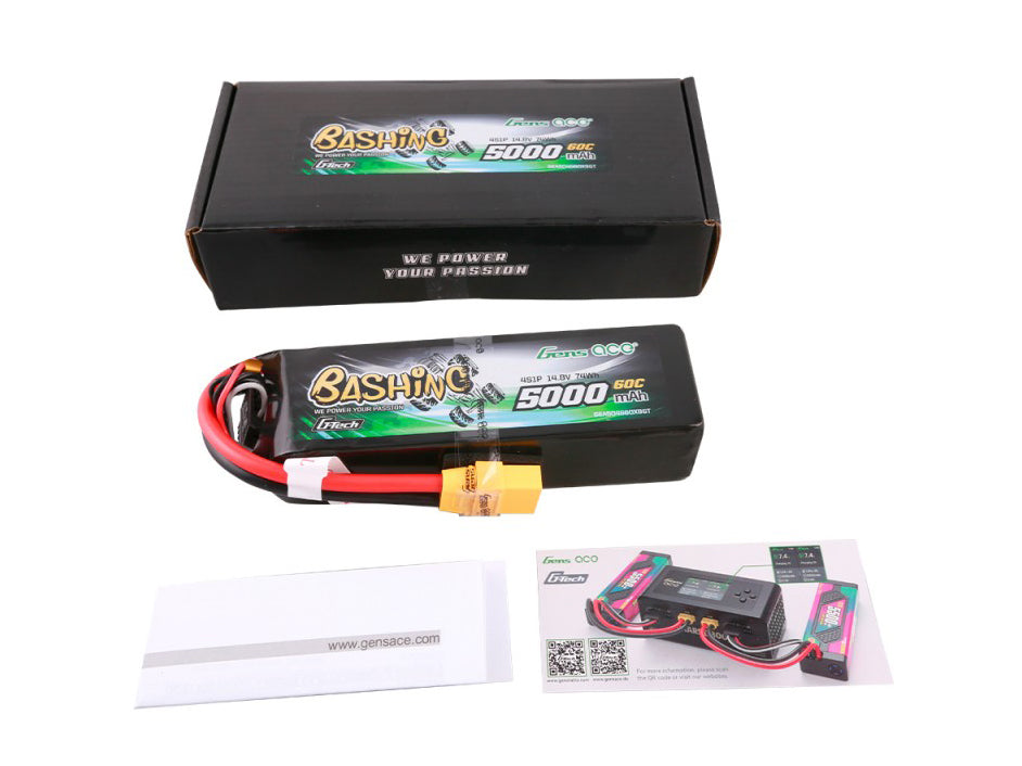 Gens Ace Li-Po Car G-Tech 4S 14.8V 5000mAh 60C Bashing with XT90 GTC4S5000-60X9