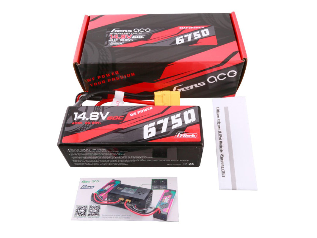 Gens Ace Li-Po Car G-Tech 4S 14.8V 6750mAh 60C with XT90 GTC4S6750-60X9