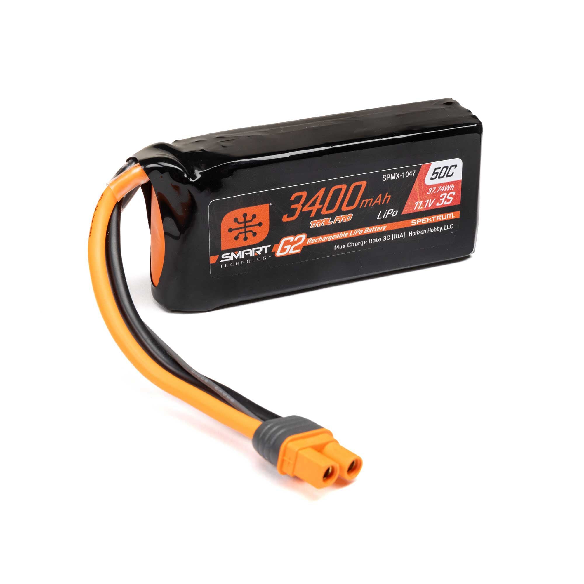 Spektrum 11.1V 3400mAh 3S 50C Smart G2 Trail Pro LiPo Battery: IC3 SPMX-1047