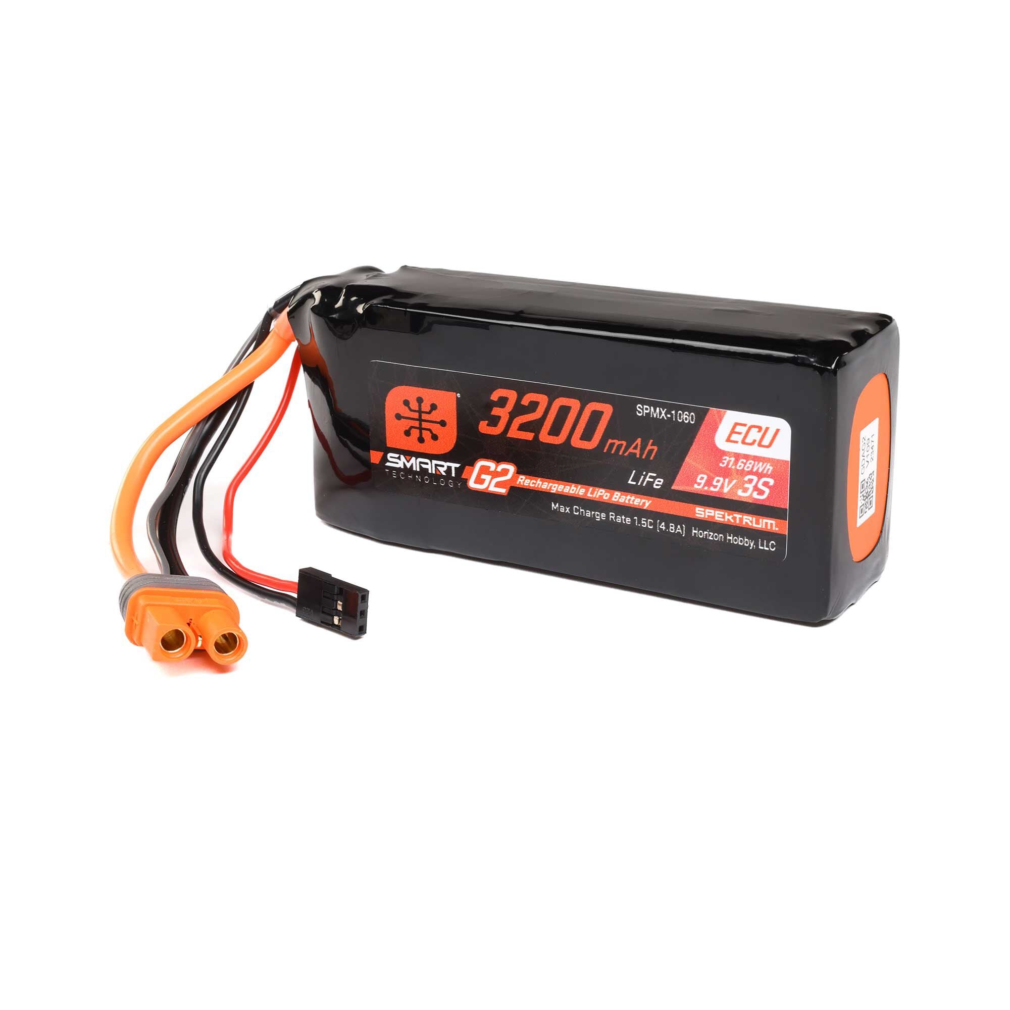 Spektrum 9.9V 3200mAh 3S 10C Smart G2 ECU LiFe Battery: IC3 SPMX-1060