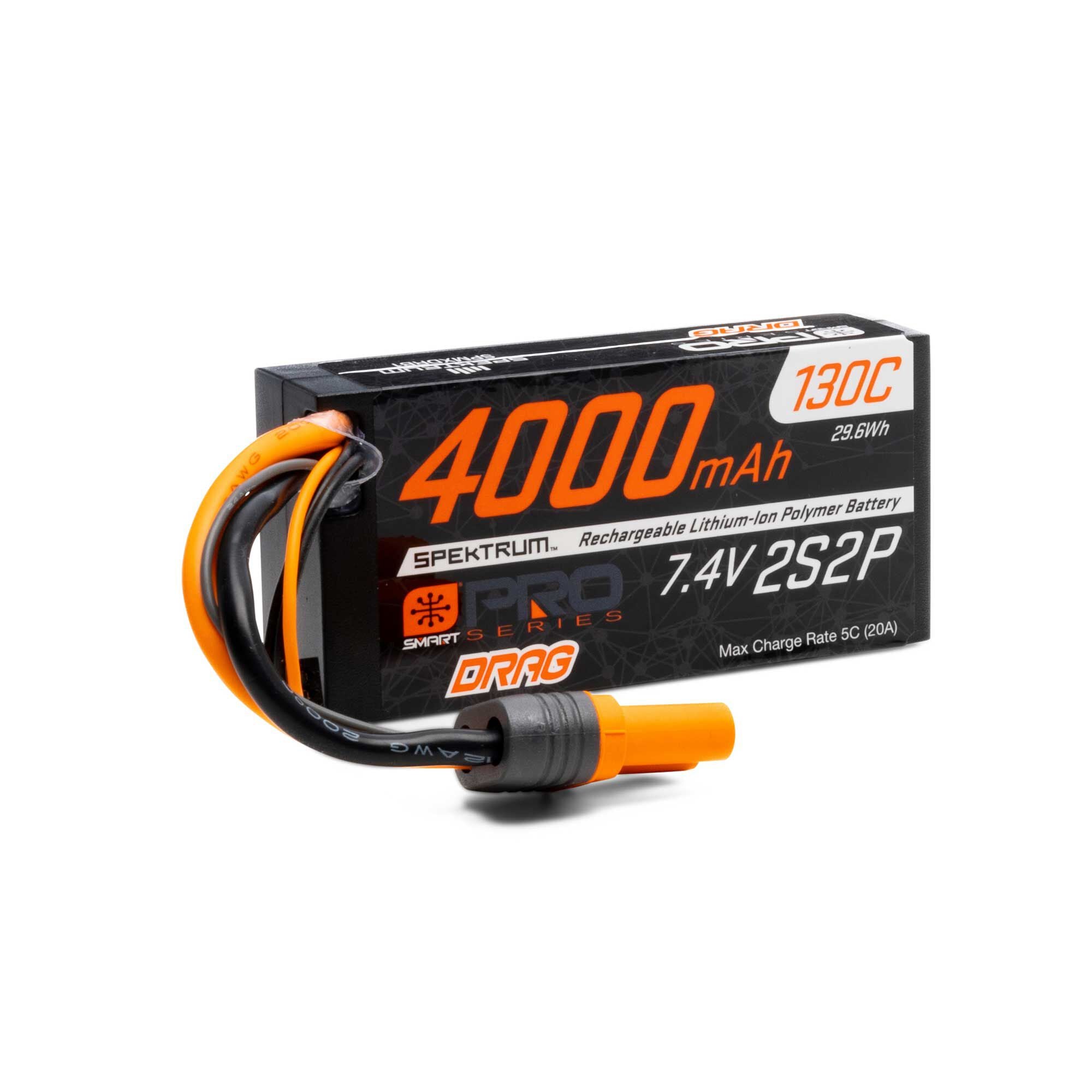 Spektrum 7.4V 4000mAh 2S 130C Smart No Prep Drag LiPo Battery: IC5 SPMXDRB1