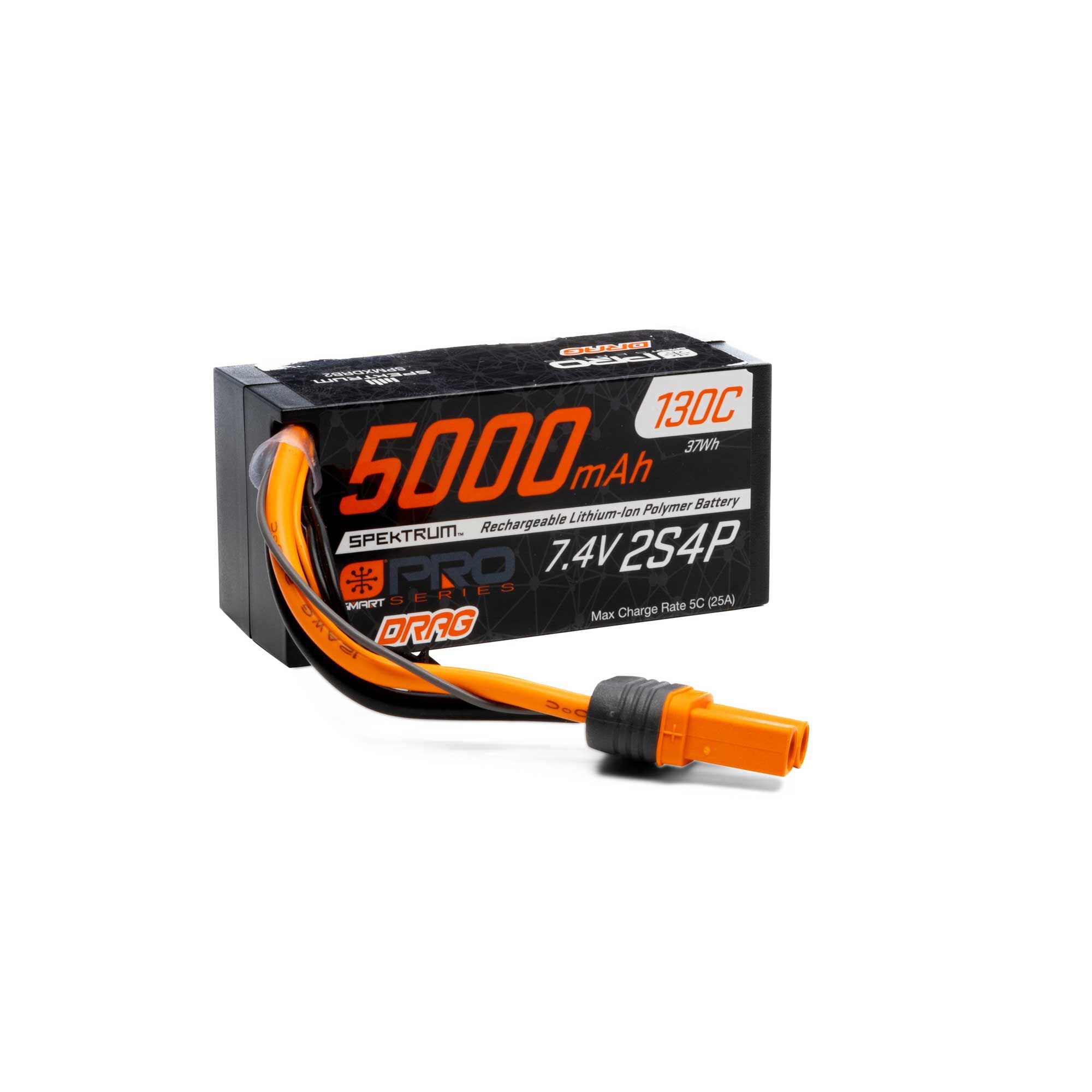 Spektrum 7.4V 5000mAh 2S 130C Smart No Prep Drag LiPo Battery: IC5 SPMXDRB2