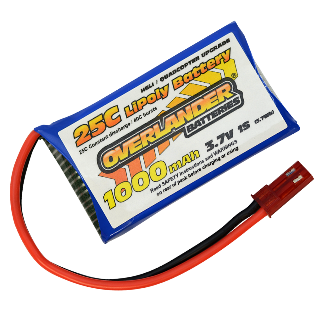 Overlander 1000mAh 3.7V 1S 25C LiPo Battery - JST-BEC Connector 2809