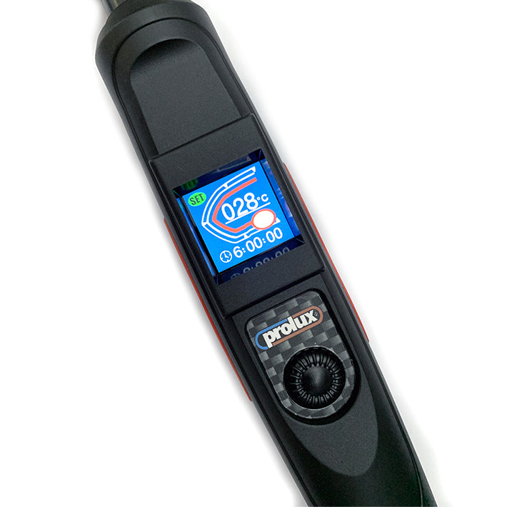 PROLUX DIGITAL TFT-LCD THERMAL SEALING IRON W/STAND UK 3-PIN PX1367GB CLOSE UP OF DISPLAY