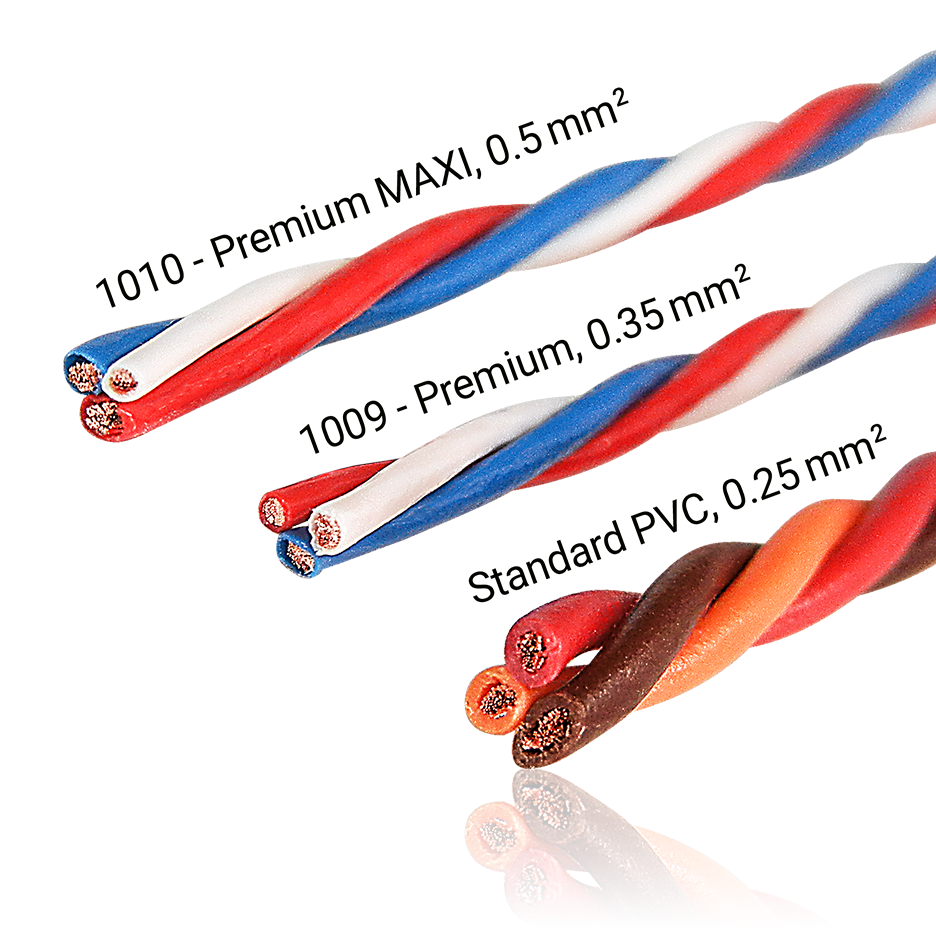 PowerBox Premium Servo Cable / Wire 10m 1009/1000 Comparison of different cables comparing