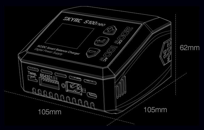 SKY RC S100neo AC/DC Charger SK-100202 from Nexus Modelling Supplies Models Northampton Model Web Website Site Webshop Shop Webstore Store Dimensions