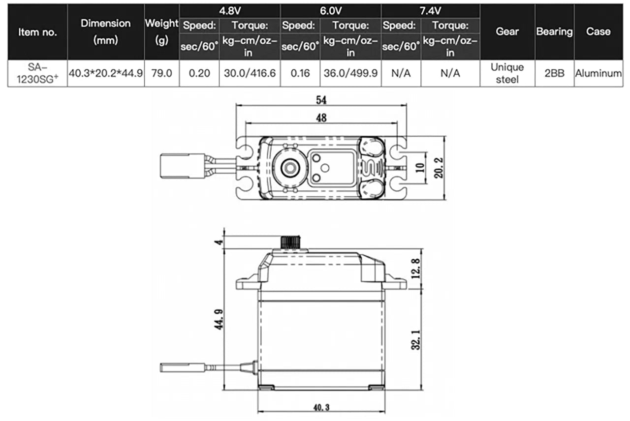 Savox SA-1230SG+ Coreless Digital Servo With Soft Start 0.16s 36kg@6v SA1230SGP 