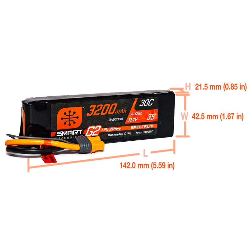 Spektrum 3200mAh 3S 11.1V SMART G2 30C IC3 SPMX323S30