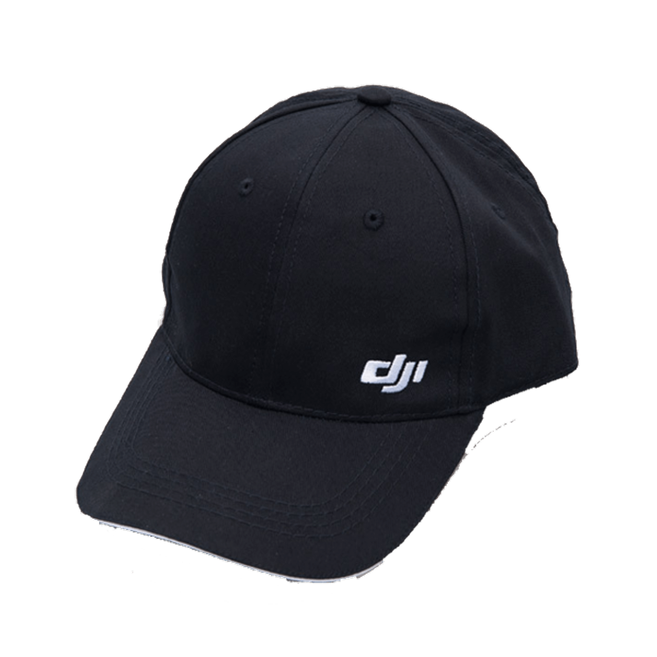 Black DJI Cotton Baseball Cap with White Embroidered Logo, Adjustable Fit