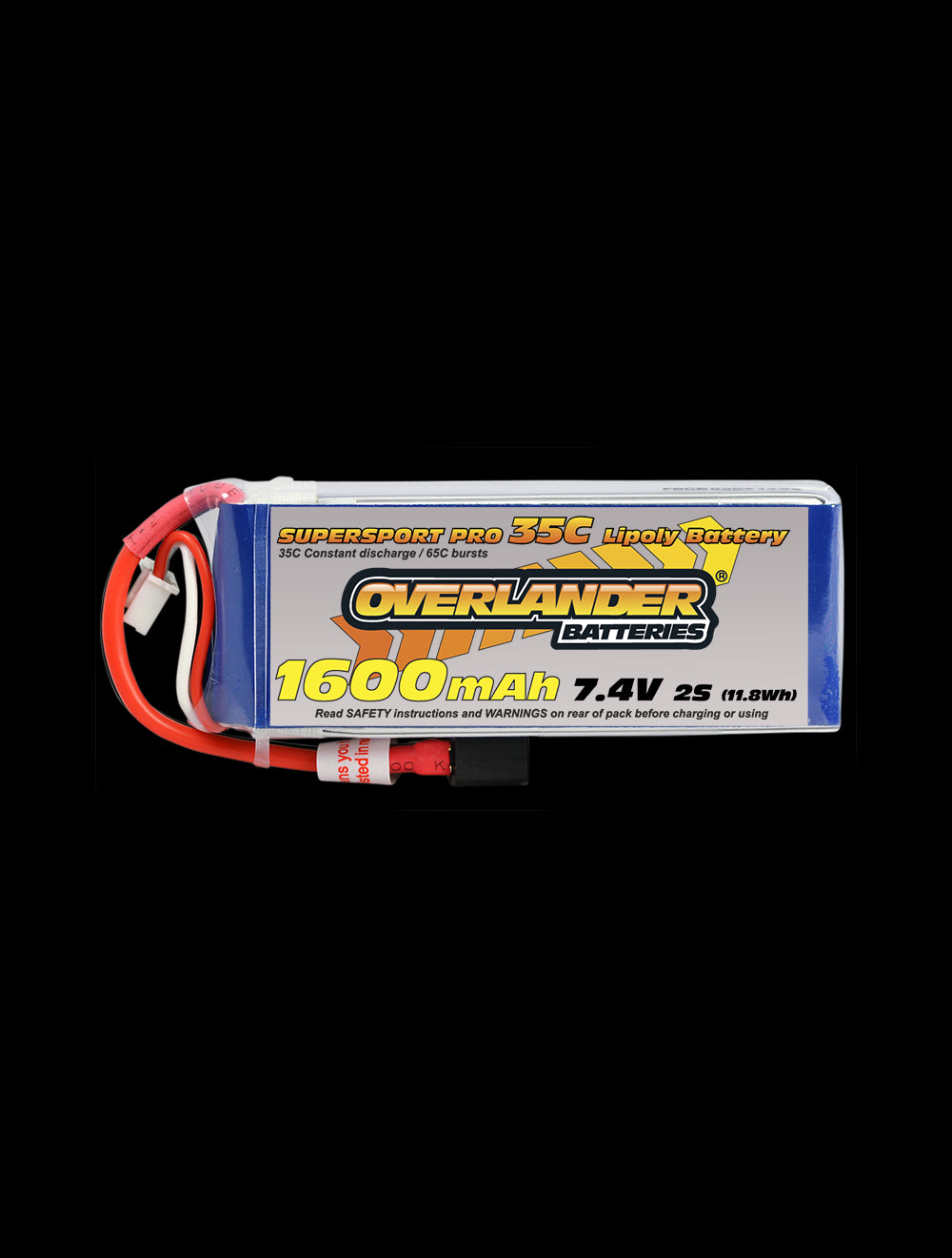 Overlander 1600mAh 7.4V 2S 35C Supersport Pro LiPo Battery - Deans Connector 2564