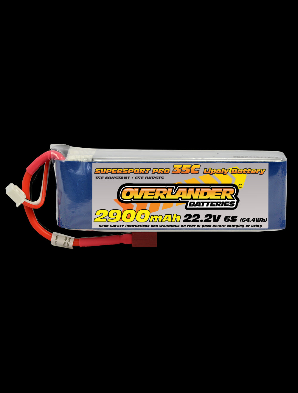 Overlander 2900mAh 22.2V 6S 35C Supersport Pro LiPo Battery - Deans Connector 3436