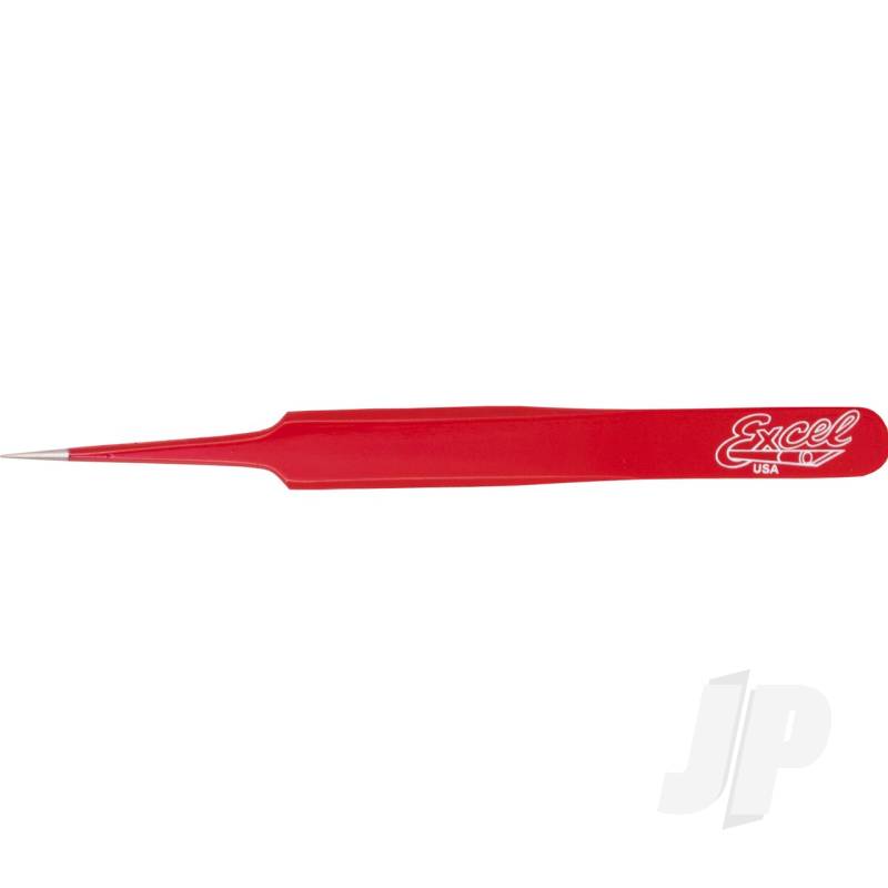 Excel Straight Point Fine Point Tweezers, Red (Carded) EXL30427