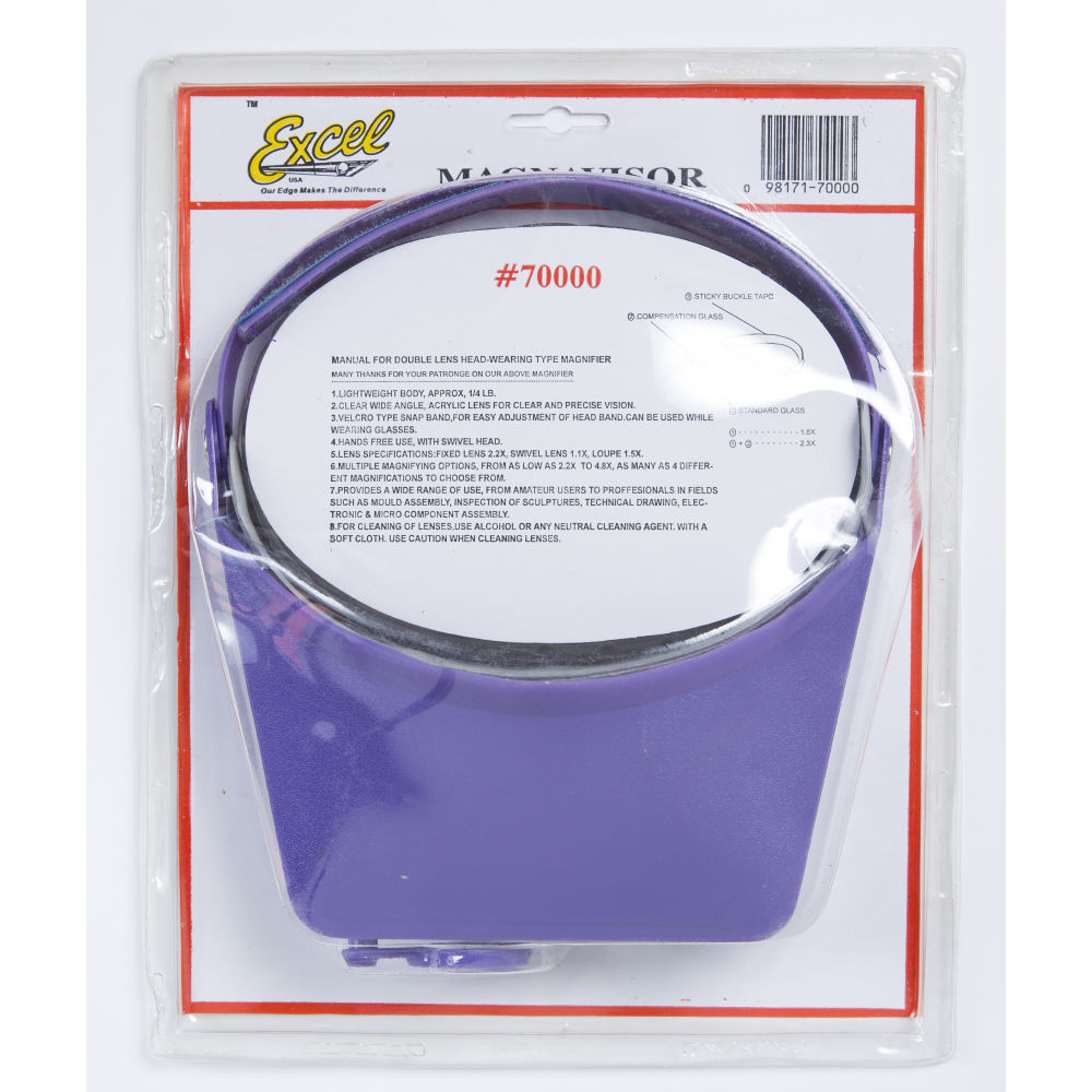 Excel Excel Blades MagniVisor Deluxe Head-Worn Magnifier with 4 Different Lenses, Purple (Boxed) EXL70020