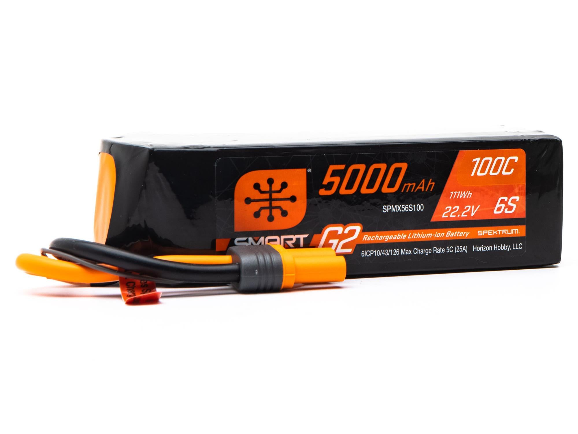 Spektrum 22.2V 5000mAh 6S 100C Smart G2 LiPo Battery: IC5 SPMX56S100