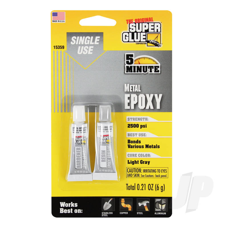 Super Glue 5 Minute Quick Setting Single Use Metal Epoxy (0.21oz, 6g) SUP15359