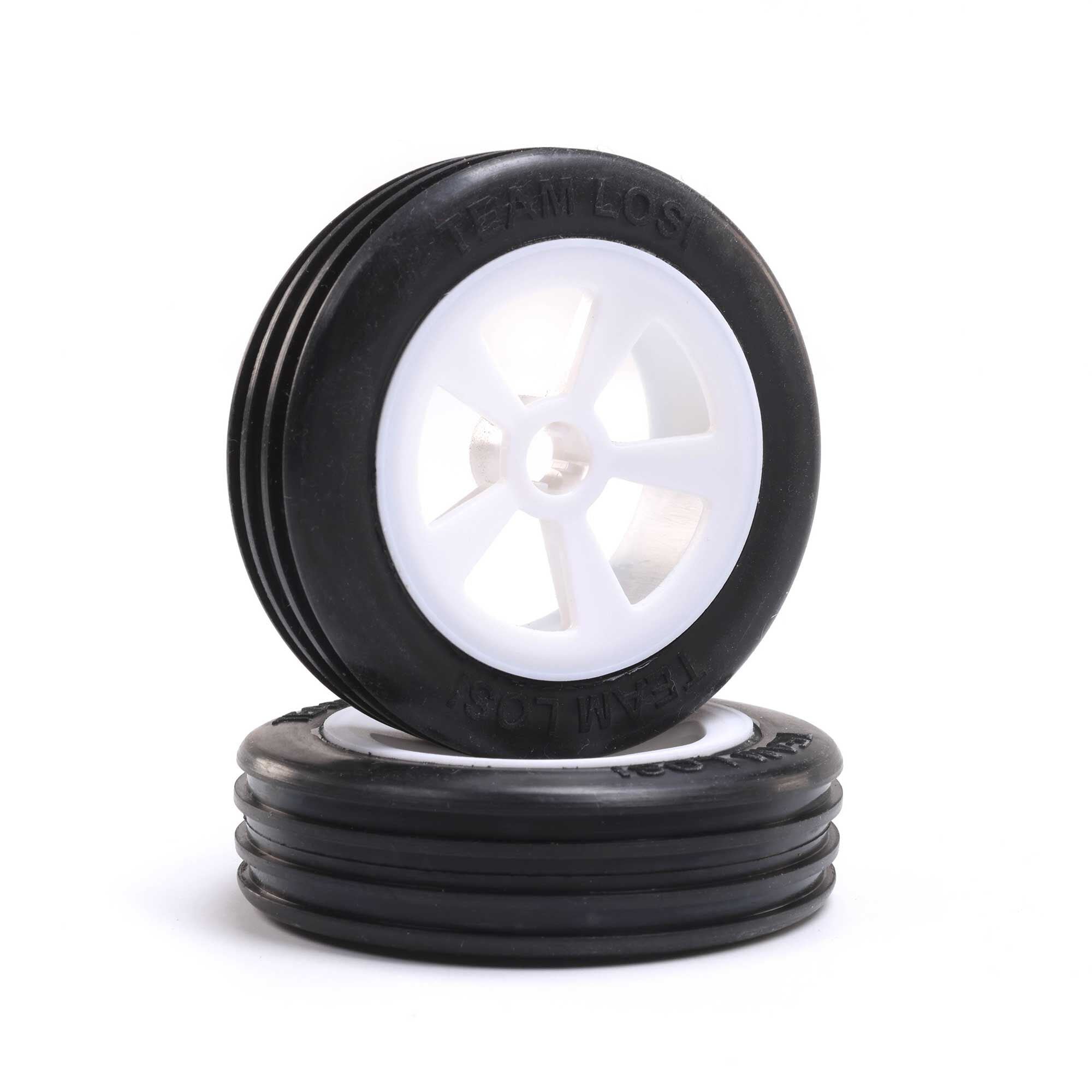 Losi Rib Front Tires, Mounted, White (2): Mini JRX2 LOS41021
