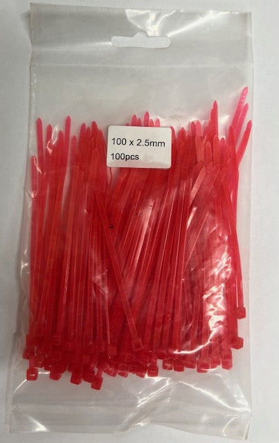 Cable Ties 2.5 x 100mm Fluorescent Orange Pack Of 100