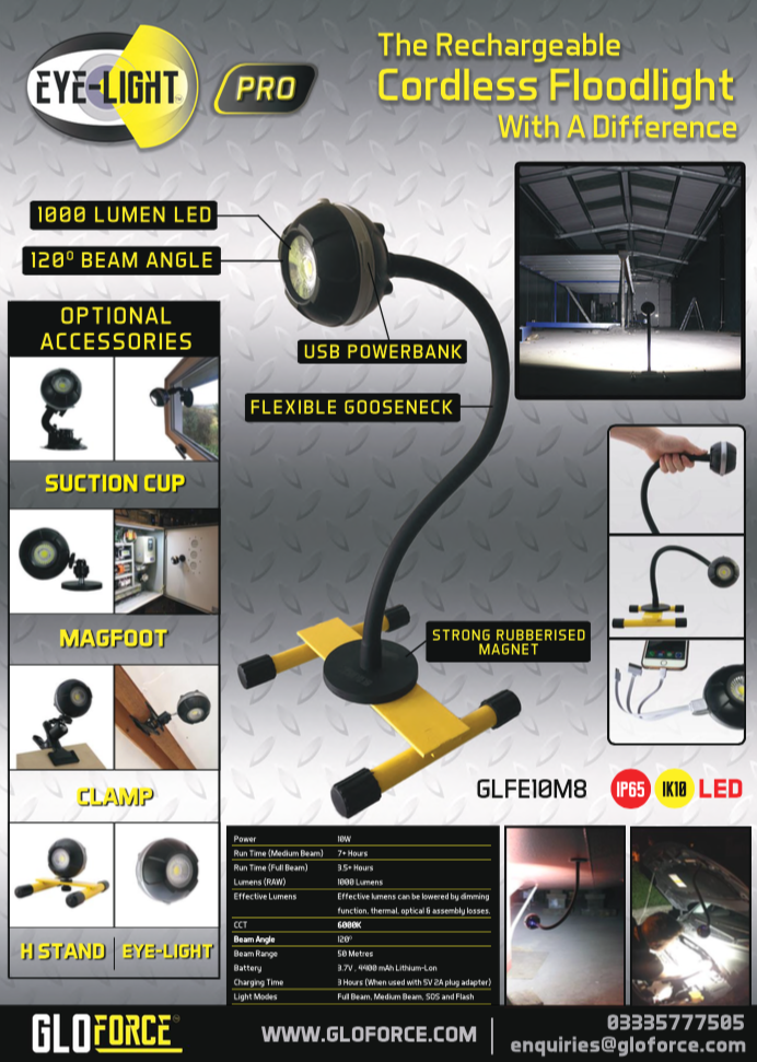 EYE-LIGHT PRO 10 Watt CORDLESS LED FLOODLIGHT with MAG BASE From ...