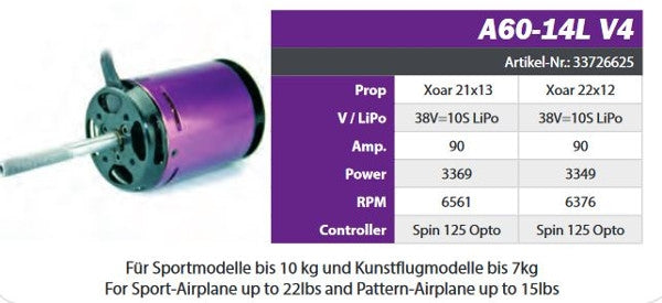 Hacker A60-14 L V4 kv192 Brushless Motor (with long shaft) 33726625