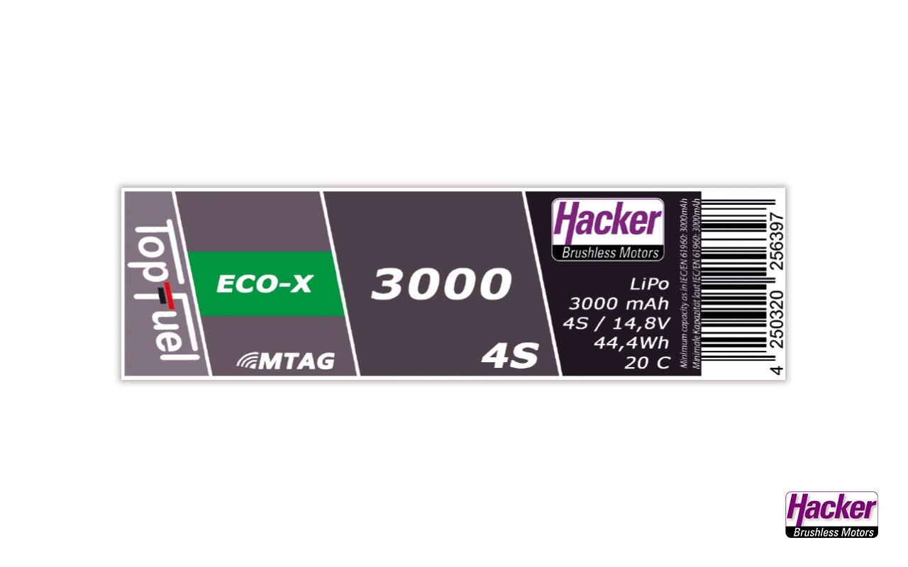 Hacker TopFuel ECO-X 4S 3000mAh 20C MTAG LiPo Battery 93000431
