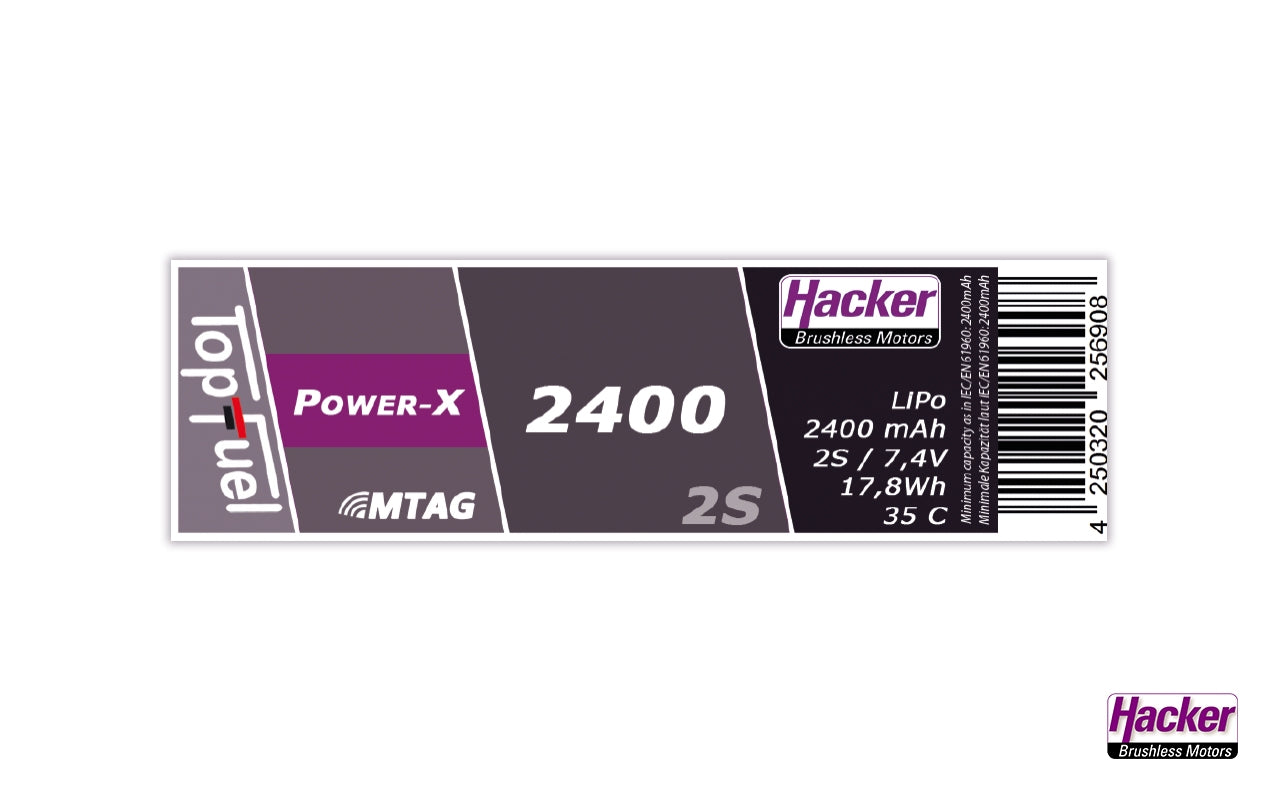 Hacker TopFuel Power-X 2S 2400mAh 35C LiPo Battery With MTAG