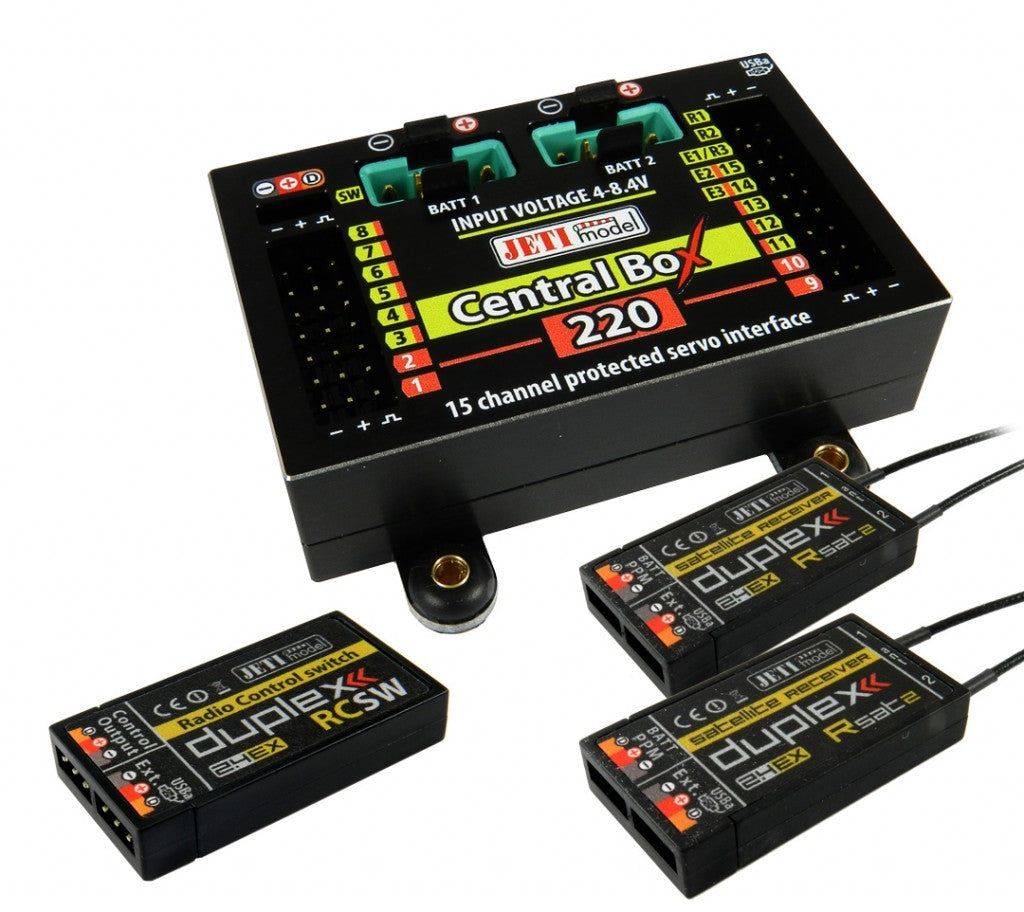 Jeti Central Box 220 + 2 x Rsat2 + RC Switch DUPLEX 2.4EX J-CB-220-RS-RCSW / 80001680