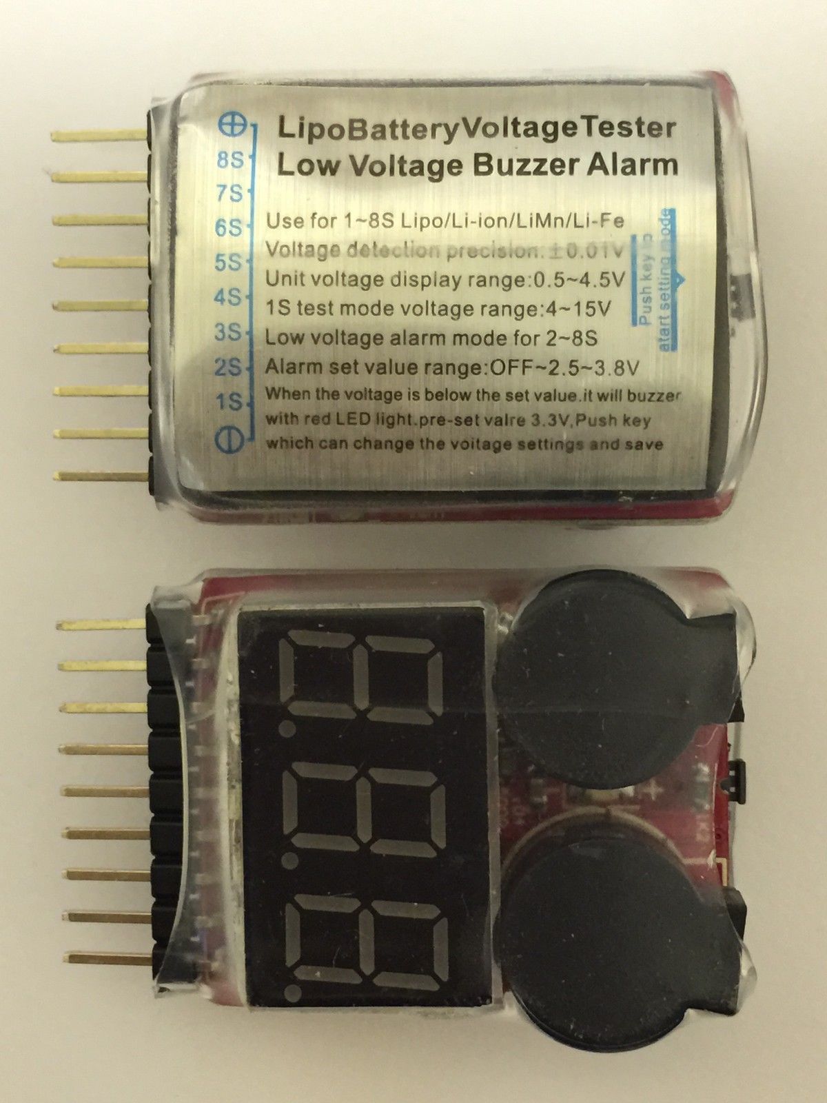 1S-8S Lipo Battery Low Voltage Alarm with Cell Voltage Checker Display