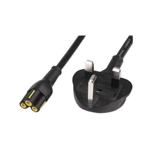 Mains Power Lead 2m UK Plug to IEC C5 (Cloverleaf) Socket Mains Lead, 5A Black