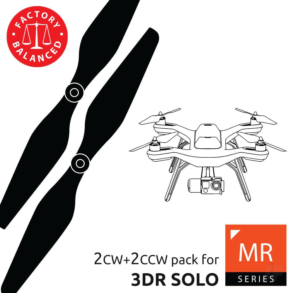 Master Airscrew 9x4.5 3MR SL 3 Blade Propeller C Set x4 Black, Built in Nut for 3DR SOLO MAS3SL0945CB4