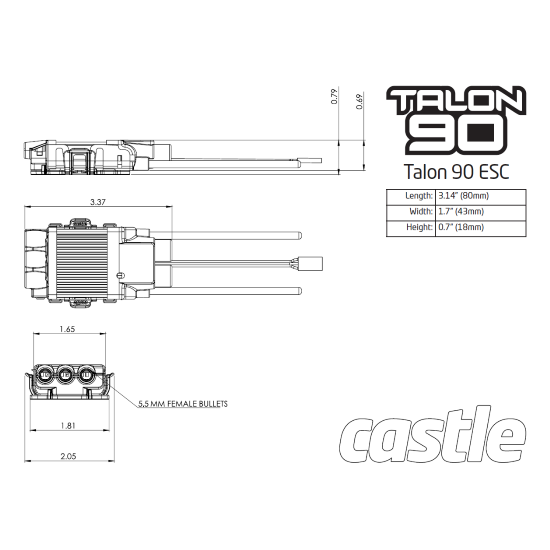 Talon 90 , 25V 90 AMP ESC, with high output BEC from Castle Creations P-CC097-00 819326010316